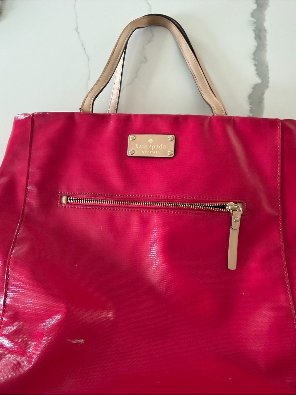 Kate Spade New York patent tote in a bright pink/fuchsia